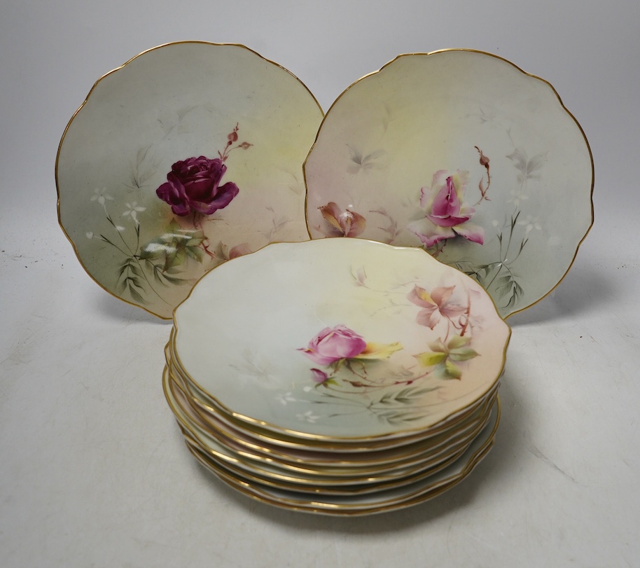 A set of ten Worcester floral cabinet plates, 20cm in diameter. Condition - fair, crazing